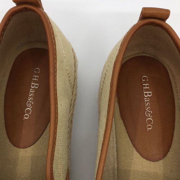 Bass Sage canvas slip on shoes loafers tan / cream with leather trim Size 5.5 M - Picture 7 of 14